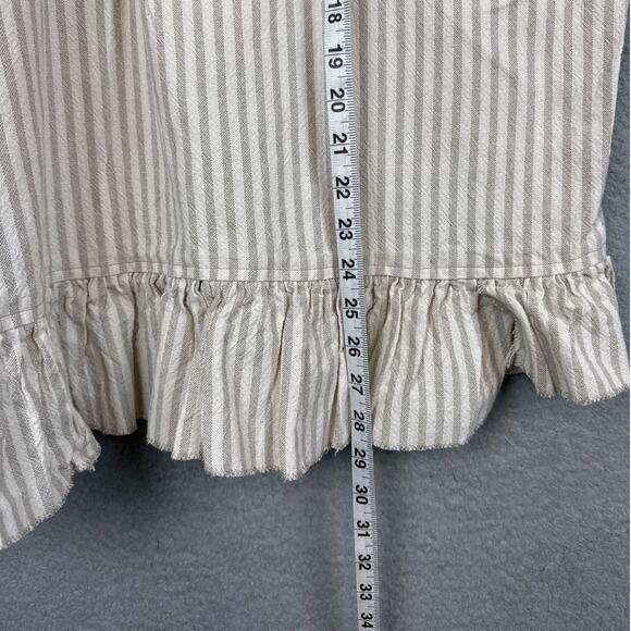 Rita NoTiara Linen Ruffle Blouse Tan White Stripe One SZ  Lagenlook Boho - Picture 7 of 11